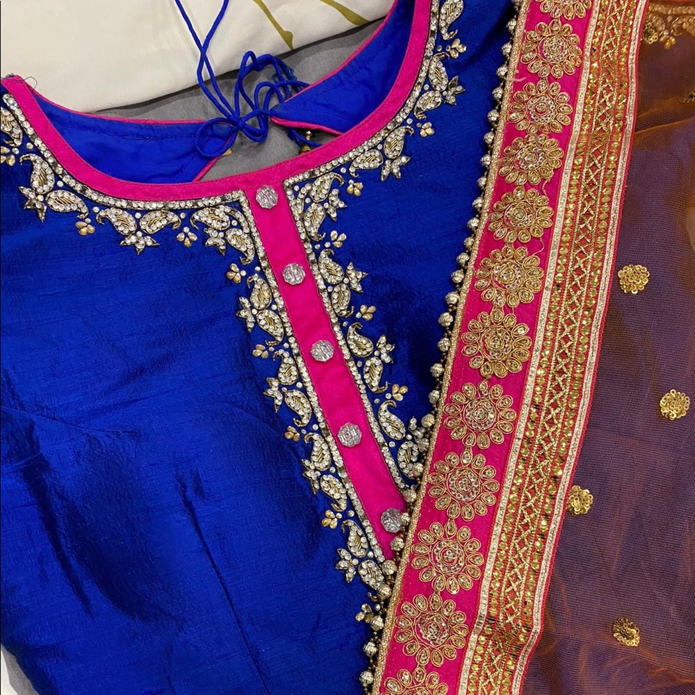 Tricolor shalwar suit with crystals all over